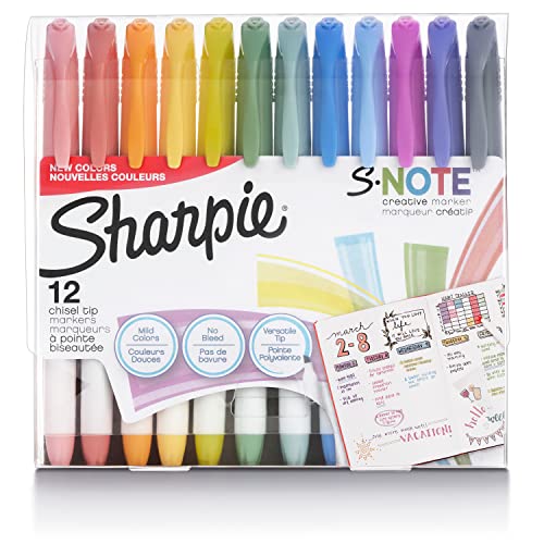 Sharpie S-Note Creative Markers, Assorted Colors, Chisel Tip, 12 Count
