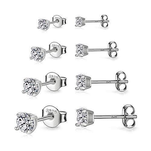 925 Sterling Silver Stud earrings Set | White Gold Plated Hypoallergenic Stud Earrings | Cubic Zirconia Stud Earrings for Women Girls (3mm?4mm?5mm?6mm)