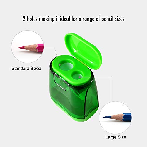 Manual Pencil Sharpeners, 4PCS Colorful Compact Dual Holes Sharpener with Lid for Kids & Adults, Portable Pencil Sharpener for Travel School Office and More