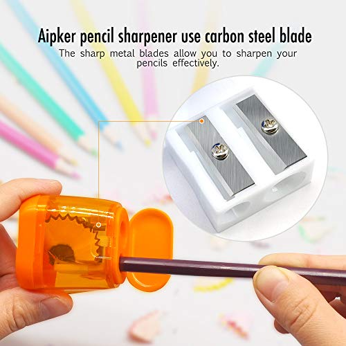 Manual Pencil Sharpeners, 4PCS Colorful Compact Dual Holes Sharpener with Lid for Kids & Adults, Portable Pencil Sharpener for Travel School Office and More