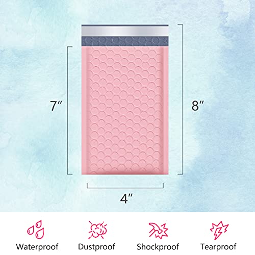 UCGOU 4x8" Light Pink Bubble Mailers Padded Envelopes Shipping Bags 50pcs (Inside Size: 4x7")