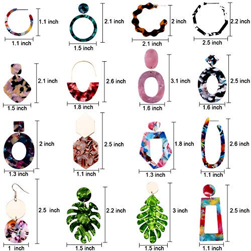 Duufin 28 Pairs Acrylic Earrings Statement Earrings Set Mottled Resin Hoop Earrings Drop Dangle Earring Polygonal Fashion Earrings for Women Girls