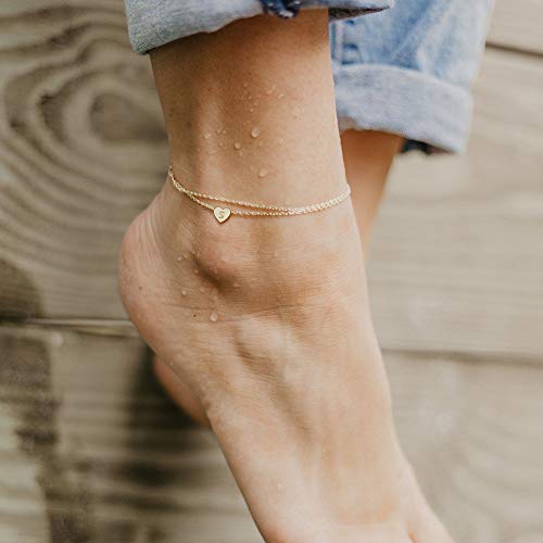 Ursteel Ankle Bracelets for Women, A Initial Anklets 14K Gold Plated Dainty Layered Heart Letter A Anklets for Women Teen Girls