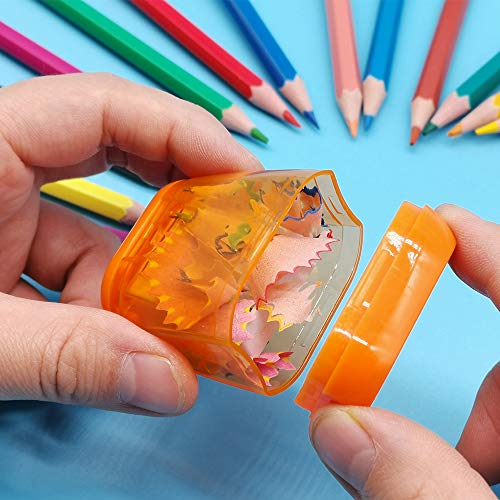 Manual Pencil Sharpeners, 4PCS Colorful Compact Dual Holes Sharpener with Lid for Kids & Adults, Portable Pencil Sharpener for Travel School Office and More