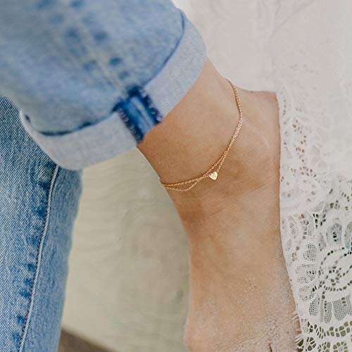 Ursteel Ankle Bracelets for Women, A Initial Anklets 14K Gold Plated Dainty Layered Heart Letter A Anklets for Women Teen Girls