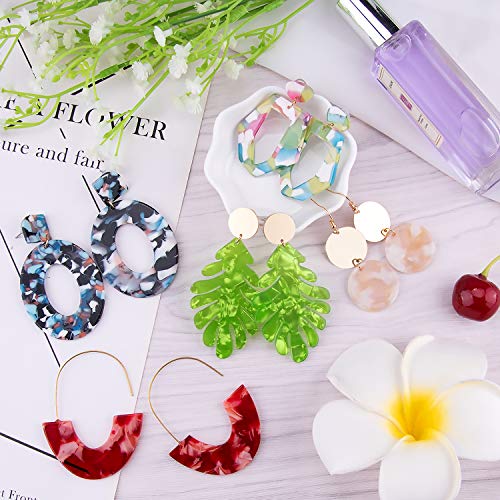 Duufin 28 Pairs Acrylic Earrings Statement Earrings Set Mottled Resin Hoop Earrings Drop Dangle Earring Polygonal Fashion Earrings for Women Girls