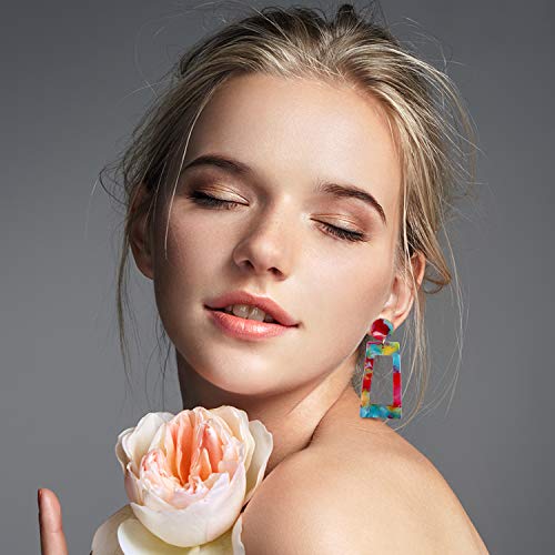 Duufin 28 Pairs Acrylic Earrings Statement Earrings Set Mottled Resin Hoop Earrings Drop Dangle Earring Polygonal Fashion Earrings for Women Girls