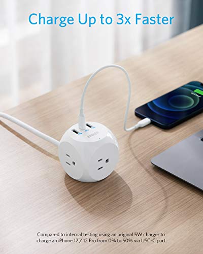 Anker Power Strip with USB C, PowerExtend USB-C 3 Cube with 3 Outlets and USB (30W USB C), 5 ft Extension Cord, Power Delivery High-Speed Charging for iPhone 12/12 Pro / 12 Pro Max, Travel Friendly