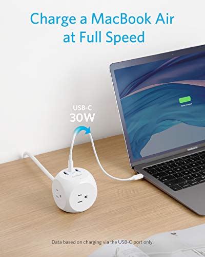 Anker Power Strip with USB C, PowerExtend USB-C 3 Cube with 3 Outlets and USB (30W USB C), 5 ft Extension Cord, Power Delivery High-Speed Charging for iPhone 12/12 Pro / 12 Pro Max, Travel Friendly