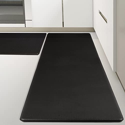 Kitsure Kitchen Rugs, [2 PCS] Cushioned Anti-Fatigue Kitchen Mat, Waterproof & Non-Slipping Kitchen Mat for Floor, Durable Kitchen Rugs and Mats for Kitchen & Laundry, Resilient Kitchen Mats, Black