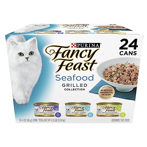 Purina Fancy Feast Gravy Wet Cat Food Variety Pack, Seafood Grilled Collection - 3 oz. 24 Cans (Pack of 1)