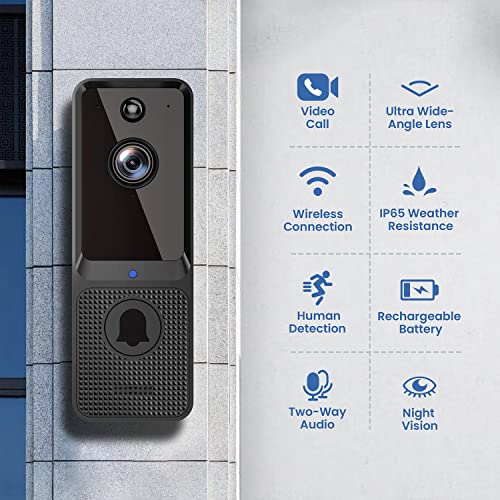 Wireless Doorbell Camera with Chime - EKEN Smart Video Doorbell Camera with Motion Detector | Cloud Storage | HD Live Image | 2-Way Audio | Night Vision | 2.4G WiFi | 100% Wire-Free for iOS & Android