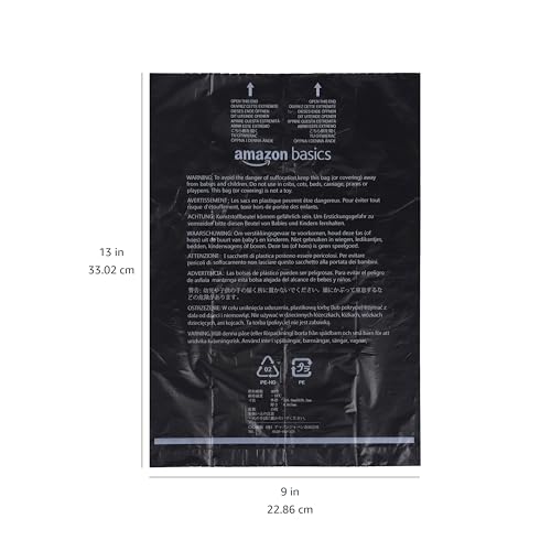 Amazon Basics Unscented Standard Dog Poop Bags with Dispenser and Leash Clip, 13 x 9 Inches, Black - 20 Rolls (300 Bags)