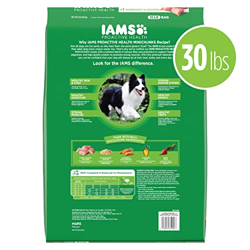 IAMS Adult Minichunks Small Kibble High Protein Dry Dog Food with Real Chicken, 30 lb. Bag