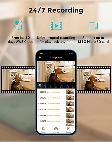 LaView PT Dog Camera Indoor,Camera for Home Security with Motion Detection,1080p WiFi Security Camera for Baby/Pet/Nanny,Night Vision,Compatible with Alexa,US Cloud Service,iOS & Android & Web Access