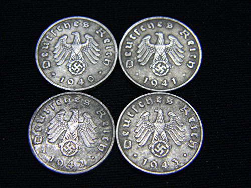 Four (4) WWII German Reichspfennig Coins Dated 1940, 1941, 1942 &1943