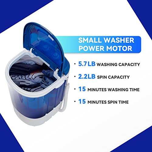 ZENY Portable Mini Laundry Washing Machine Small Semi-Automatic Compact Washer for Apartment,RV,Traveling,Single Translucent Tub