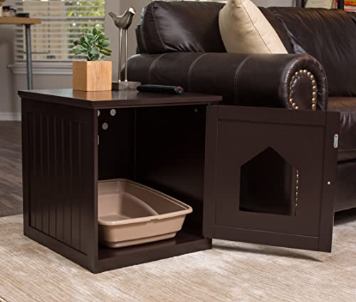 BIRDROCK HOME Decorative Cat House & Side Table - Cat Home Nightstand - Indoor Pet Crate - Litter Box Enclosure - Hooded Hidden Pet Box - Cats Furniture Cabinet - Kitty Washroom (Espresso)