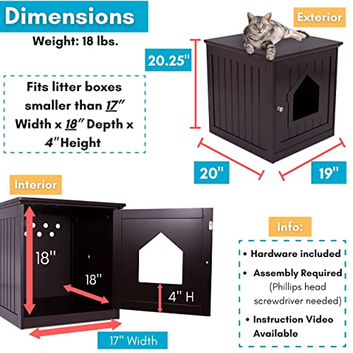 BIRDROCK HOME Decorative Cat House & Side Table - Cat Home Nightstand - Indoor Pet Crate - Litter Box Enclosure - Hooded Hidden Pet Box - Cats Furniture Cabinet - Kitty Washroom (Espresso)