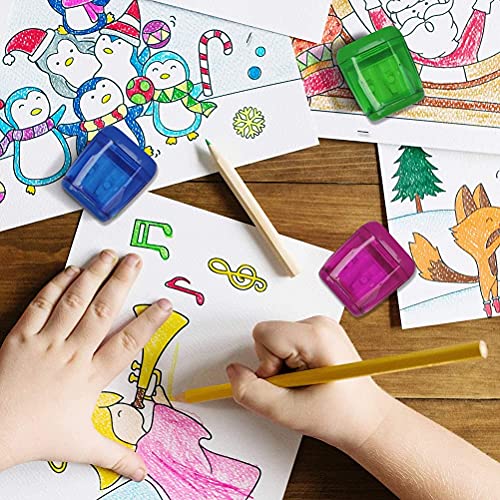 SUMAJU 4 pcs Pencil Sharpener, Dual Holes Sharpener with Lid for Kids Colored Plastic Manual Pencil Sharpeners for Office Home Supply