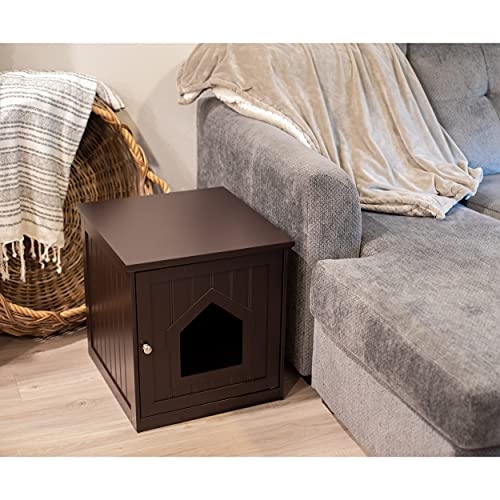 BIRDROCK HOME Decorative Cat House & Side Table - Cat Home Nightstand - Indoor Pet Crate - Litter Box Enclosure - Hooded Hidden Pet Box - Cats Furniture Cabinet - Kitty Washroom (Espresso)