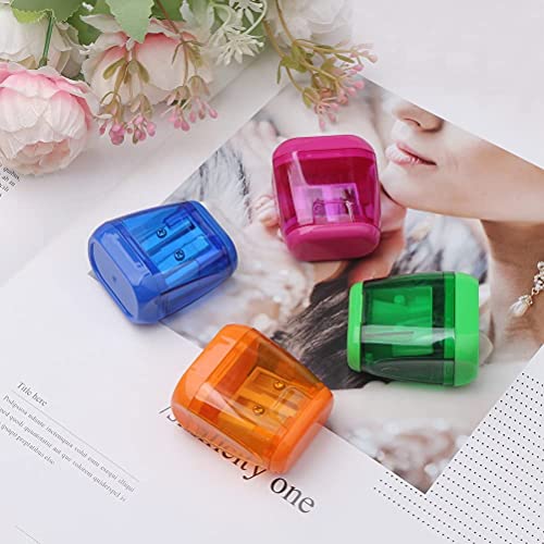 SUMAJU 4 pcs Pencil Sharpener, Dual Holes Sharpener with Lid for Kids Colored Plastic Manual Pencil Sharpeners for Office Home Supply