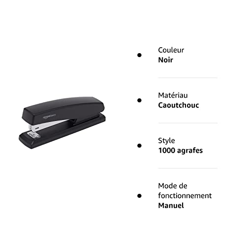 AmazonBasics 10-Sheet Capacity, Non-Slip, Office Stapler with 1000 Staples, Black