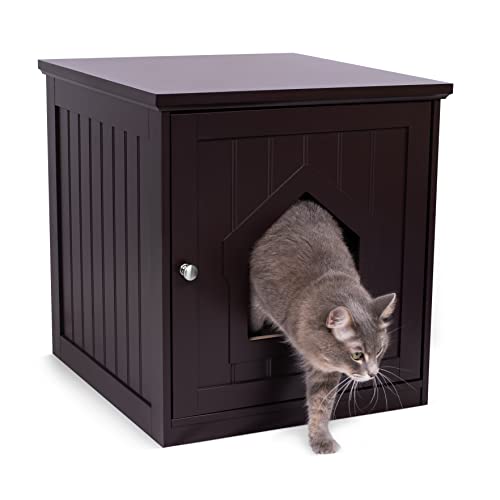 BIRDROCK HOME Decorative Cat House & Side Table - Cat Home Nightstand - Indoor Pet Crate - Litter Box Enclosure - Hooded Hidden Pet Box - Cats Furniture Cabinet - Kitty Washroom (Espresso)