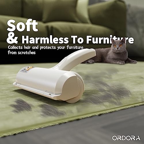 ORDORA Pet Hair Remover for Furniture/Bed, Reusable Dog Hair Remover Roller for Dog & Cat, Self-Cleaning, No Adhesive or Sticky Tape Needed, Perfect Fur Remover for Couch, Car, Carpet