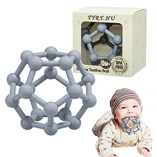 Baby Teethers Toys Silicone Soft Ball Easy to Hold Teether for Sensory Ball Exploration & Teething Stress Relief Molar Ball Soothing Teether Toy Baby Ball for Ages 0 Months+ Baby Gift