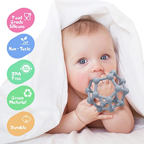 Baby Teethers Toys Silicone Soft Ball Easy to Hold Teether for Sensory Ball Exploration & Teething Stress Relief Molar Ball Soothing Teether Toy Baby Ball for Ages 0 Months+ Baby Gift