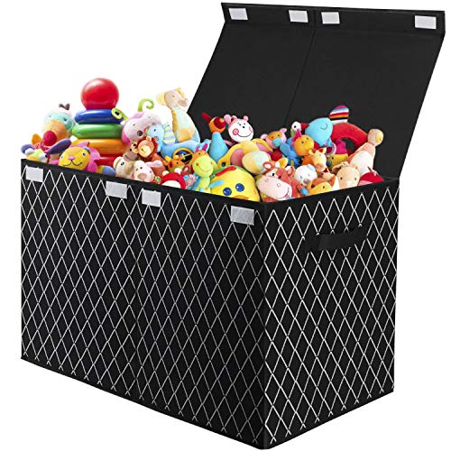 Kids Toy Box Chest Storage with Flip-Top Lid - Collapsible Sturdy Toys Boxes Organizer Bins with Handles for Nursery,Playroom,Closet Home Organization(Black)