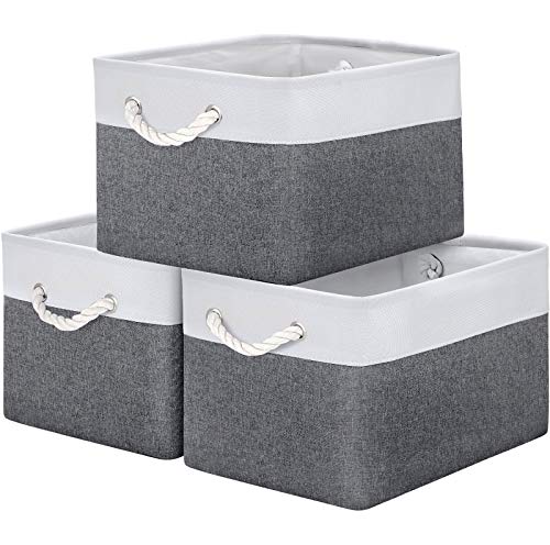 WISELIFE Storage Basket Bins [3-Pack] - Large Collapsible Storage Cubes Organizer for Shelf Closet Bedroom, Perfect Storage Box with Handlesï¼Grey Patchwork, 15" x 11" x 9.5"ï¼