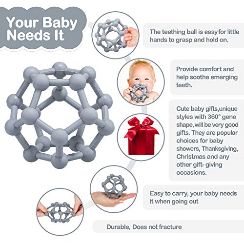 Baby Teethers Toys Silicone Soft Ball Easy to Hold Teether for Sensory Ball Exploration & Teething Stress Relief Molar Ball Soothing Teether Toy Baby Ball for Ages 0 Months+ Baby Gift