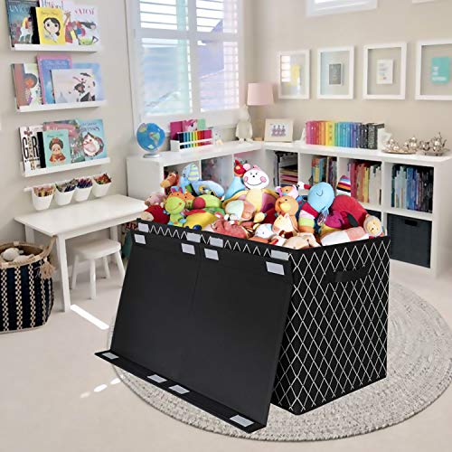 Kids Toy Box Chest Storage with Flip-Top Lid - Collapsible Sturdy Toys Boxes Organizer Bins with Handles for Nursery,Playroom,Closet Home Organization(Black)