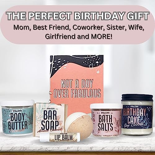 Birthday Gifts for Women by Wax & Wit | Relaxing Gift Basket for Women Wife Sister Girlfriend, Spa Set Birthday Box includes 7 Piece Set, Happy Birthday