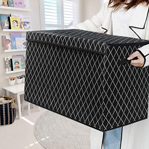 Kids Toy Box Chest Storage with Flip-Top Lid - Collapsible Sturdy Toys Boxes Organizer Bins with Handles for Nursery,Playroom,Closet Home Organization(Black)