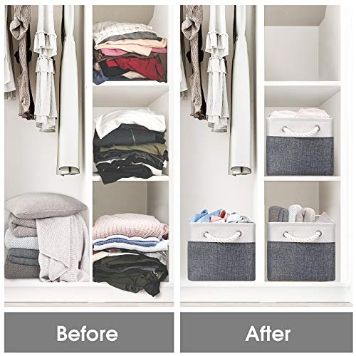 WISELIFE Storage Basket Bins [3-Pack] - Large Collapsible Storage Cubes Organizer for Shelf Closet Bedroom, Perfect Storage Box with Handlesï¼Grey Patchwork, 15" x 11" x 9.5"ï¼