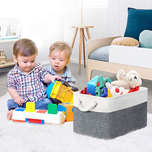 WISELIFE Storage Basket Bins [3-Pack] - Large Collapsible Storage Cubes Organizer for Shelf Closet Bedroom, Perfect Storage Box with Handlesï¼Grey Patchwork, 15" x 11" x 9.5"ï¼