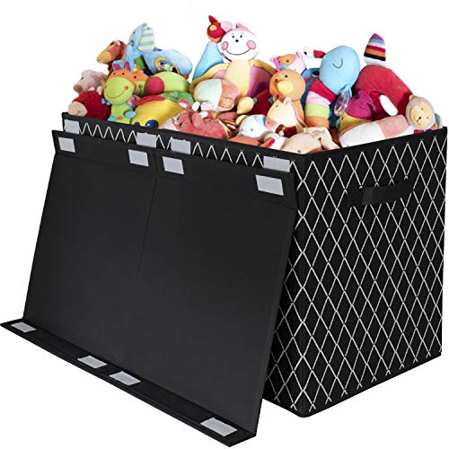 Kids Toy Box Chest Storage with Flip-Top Lid - Collapsible Sturdy Toys Boxes Organizer Bins with Handles for Nursery,Playroom,Closet Home Organization(Black)