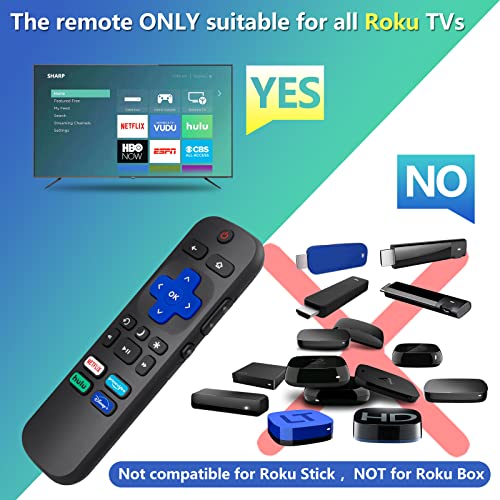 LOUTOC Universal TV Remote for All Roku TV,Replacement for TCL Roku/for Hisense Roku/for Sharp Roku TV,TV Remote with Netflix Disney+/Hulu/Prime Video ButtonsãNot for Roku Stick and Boxã