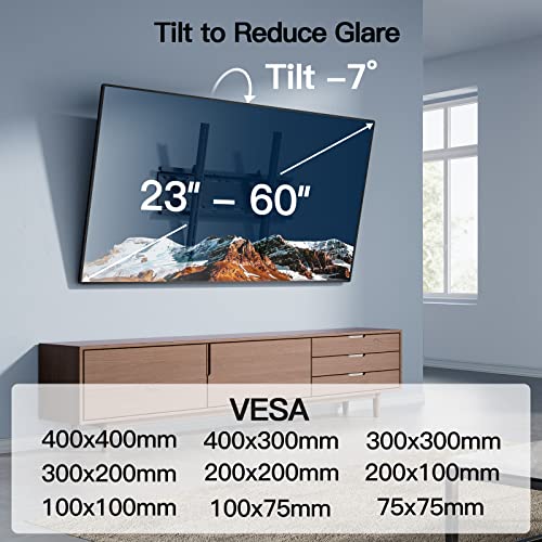 PERLESMITH Tilting TV Wall Mount Bracket Low Profile for Most 23-60 inch LED LCD OLED, Plasma Flat Screen TVs with VESA 400x400mm Weight up to 115lbs