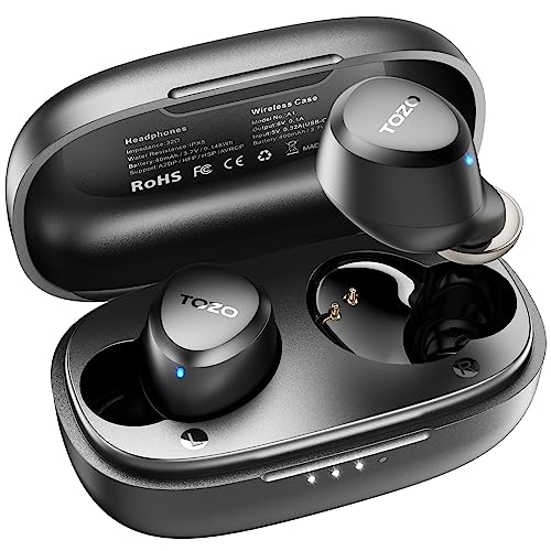 TOZO A1 Mini WirelessâEarbuds Bluetooth 5.3 in Ear Light-Weight Headphones Built-in Microphone, IPX5 Waterproof, Immersive Premium Sound Long Distance Connection Headset with Charging Case, Black