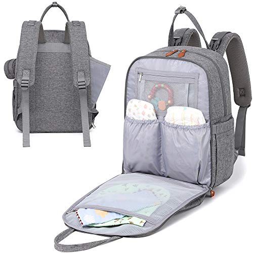 Diaper Bag Backpack, Unisex Baby bags with Changing pad, Insulated Pockets & Pacifier Holder, WELAVILA Large Multifunction Travel Back Pack for Mom & Dad, Gray