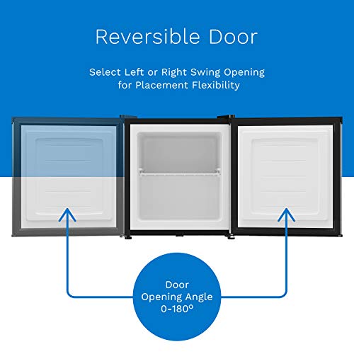 hOmelabs Upright Freezer - 1.1 Cubic Feet Compact Reversible Single Door Vertical Freezer with Child Door Lock - Table Top Mini Freezing Machine with Removable Shelves for Office Dorm or Apartment