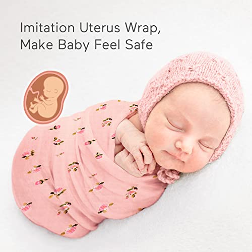 Momcozy Muslin Swaddle Blanket Baby Girl Newborn, 4 Pack Large Wrap Swaddle Blankets Soft Silky Breathable (70% Bamboo + 30% Cotton), Receiving Blanket, Floral Design