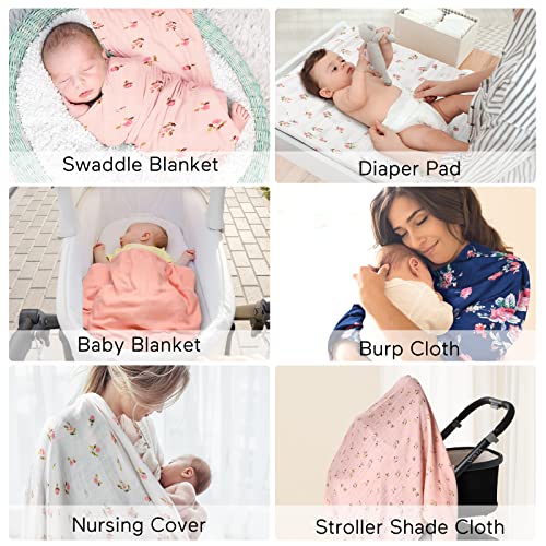 Momcozy Muslin Swaddle Blanket Baby Girl Newborn, 4 Pack Large Wrap Swaddle Blankets Soft Silky Breathable (70% Bamboo + 30% Cotton), Receiving Blanket, Floral Design