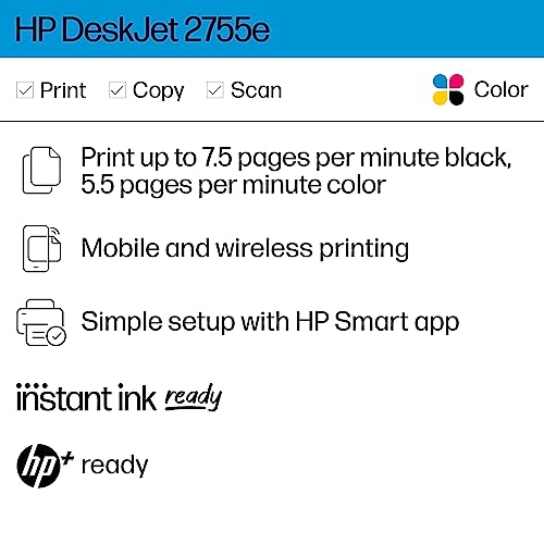 HP DeskJet 2755e All-in-One Wireless Color Printer, with Bonus 6 Months Free Instant Ink with HP+ (26K67A)