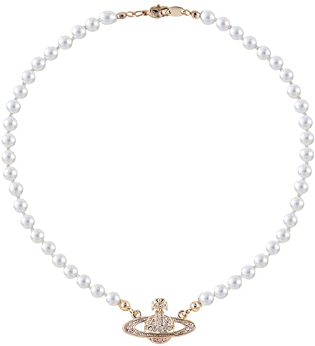 Vivienne Westwood Golden Silver Saturn Pearl Necklace Rhinestone Imitation Necklace with Special Box for Women and Girls