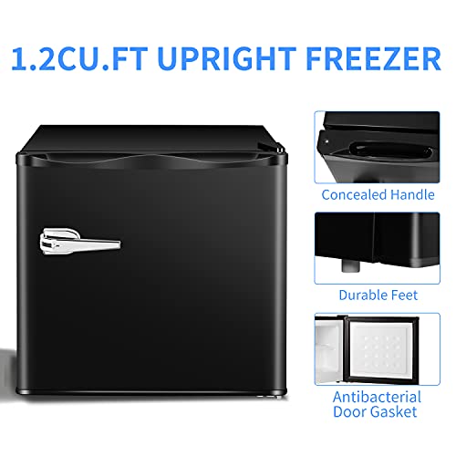 Antarctic Star Compact Chest Upright Freezer Single Door Reversible Stainless Steel Door, Compact Adjustable Removable Shelves for Home Office, 1.2 cu.blackâ¦â¦